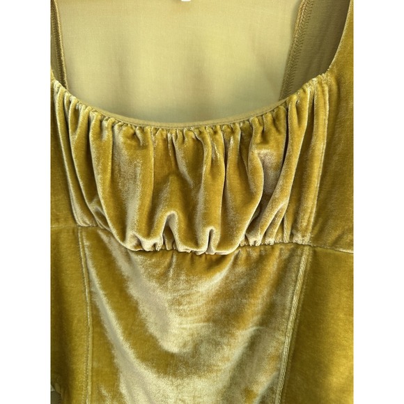 Free People Hold Me Square Neck Mustard Yellow Velvet‎ Blouse Top Size S - Picture 4 of 9